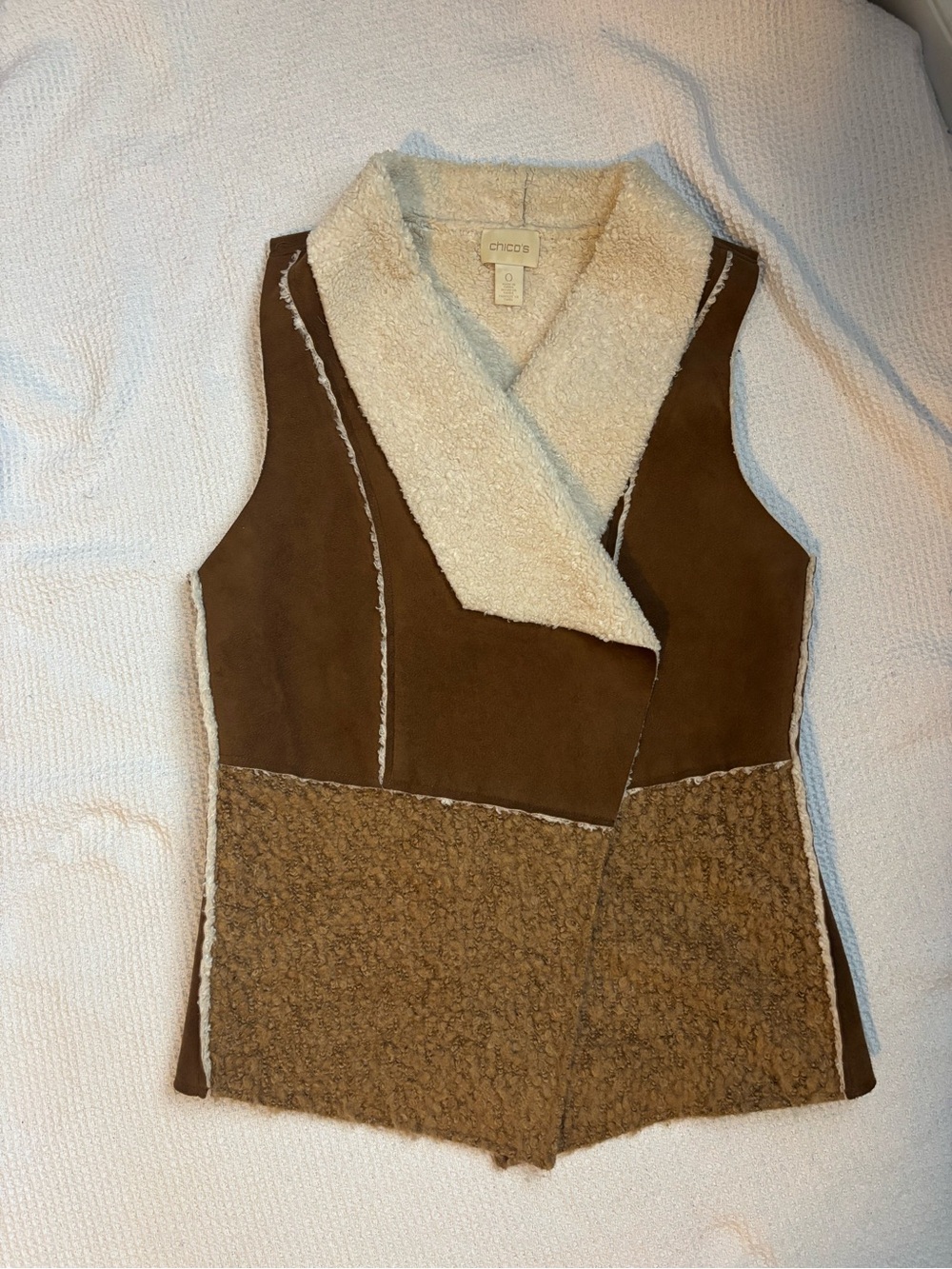 Chico's Brown and Cream Shearling-Trimmed Layered Vest